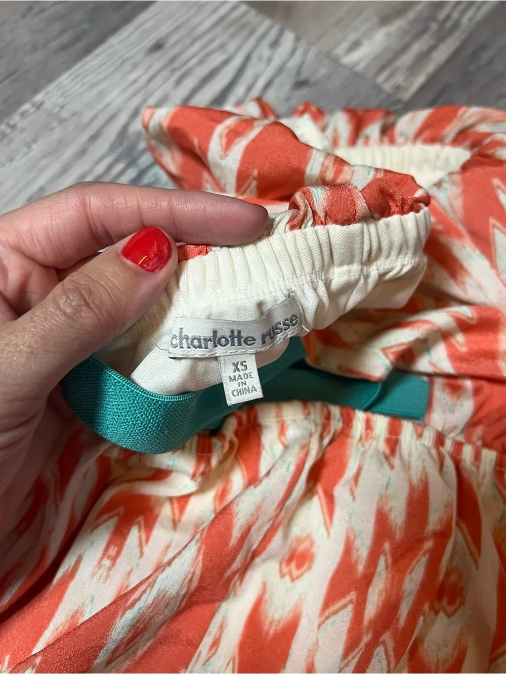 Charlotte Russe Strapless Orange and White Ikat Print Dress